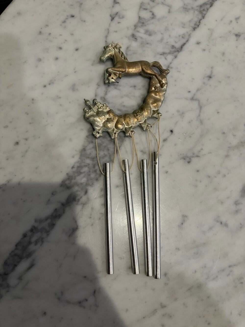 Metal Unicorn Horse Wind Chime, Silver, Animal Theme, Decorative Hanging